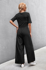 Scoop Neck Half Sleeve Wide Leg Jumpsuit - Shah S. Sahota
