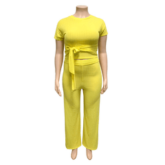 Women's Solid Color Belted Two Piece Set - Shah S. Sahota