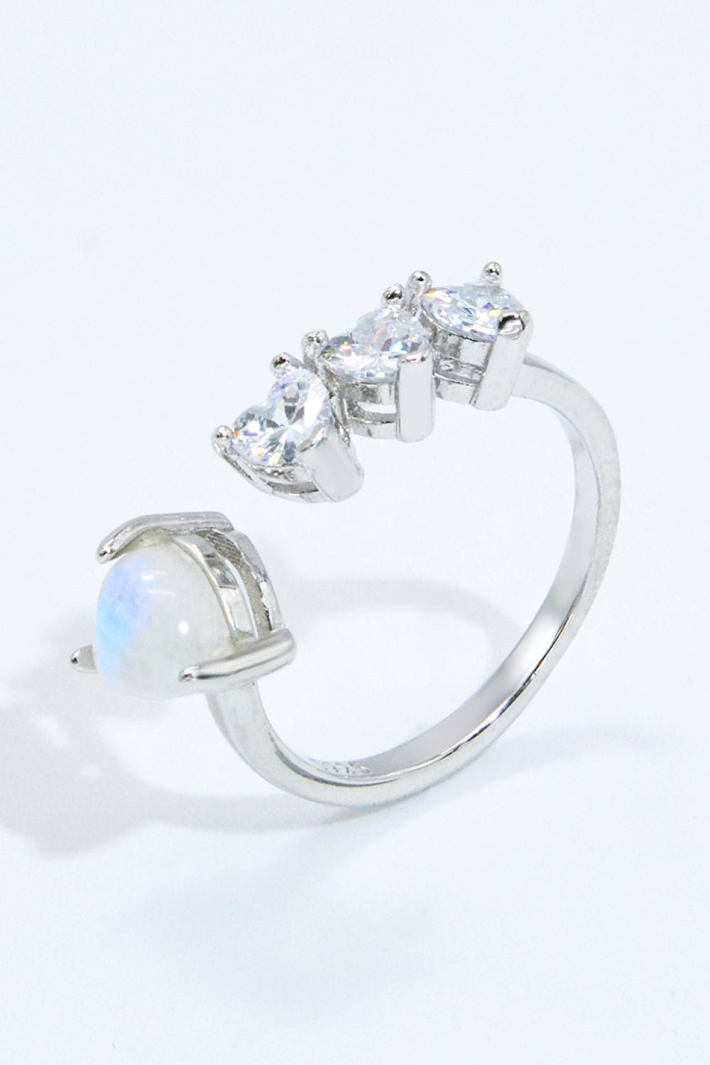 Natural Moonstone and Zircon Heart Open Ring - Shah S. Sahota