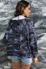 Camouflage Drawstring Detail Zip Up Hooded Jacket - Shah S. Sahota