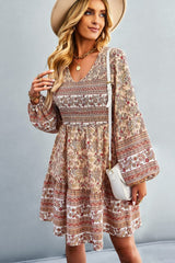Bohemian V-Neck Balloon Sleeve Dress - Shah S. Sahota