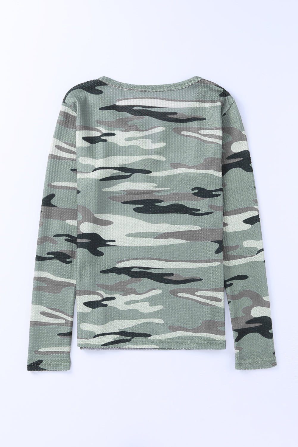 Camouflage Notched Waffle-Knit Top - Shah S. Sahota