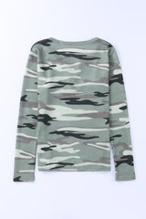 Camouflage Notched Waffle-Knit Top - Shah S. Sahota