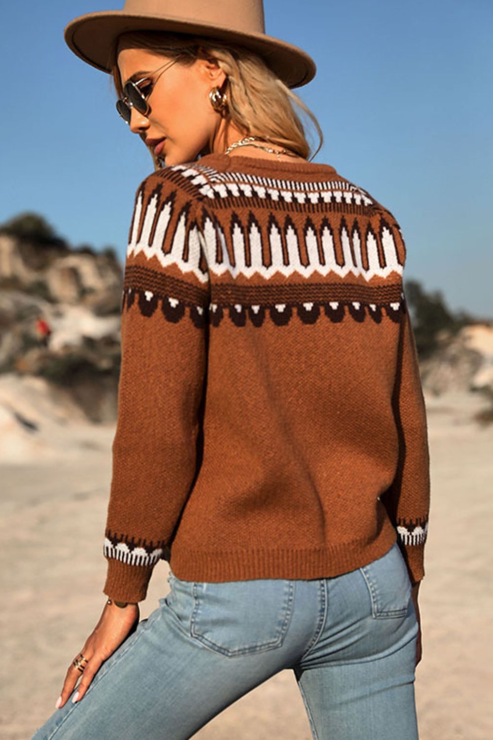 Sweet and Casual Patterned Round Neck Sweater - Shah S. Sahota
