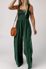 Smocked Square Neck Wide Leg Jumpsuit with Pockets - Shah S. Sahota