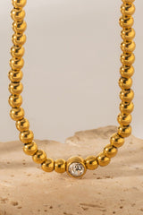 Inlaid Zircon Beaded Stainless Steel Necklace - Shah S. Sahota