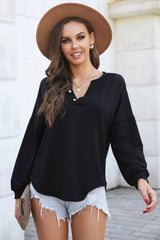 Button Detail Curved Hem Top - Shah S. Sahota