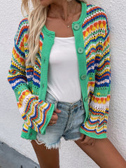 Chevron Stripes Openwork Cardigan - Shah S. Sahota
