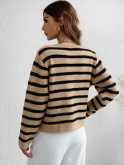 Striped Button Front Cardigan - Shah S. Sahota