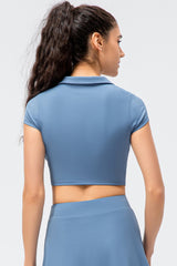 Cropped Short Sleeve Collared Yoga Top - Shah S. Sahota