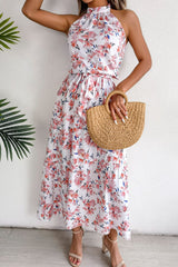 Floral Tie Waist Backless Maxi Dress - Shah S. Sahota