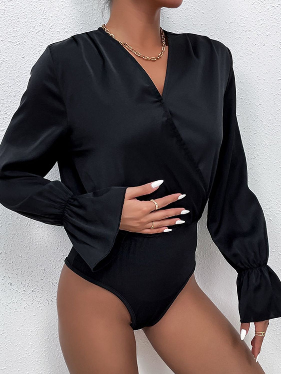 Surplice Neck Flounce Sleeve Bodysuit - Shah S. Sahota
