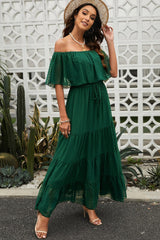 Swiss Dot Off-Shoulder Tiered Maxi Dress - Shah S. Sahota