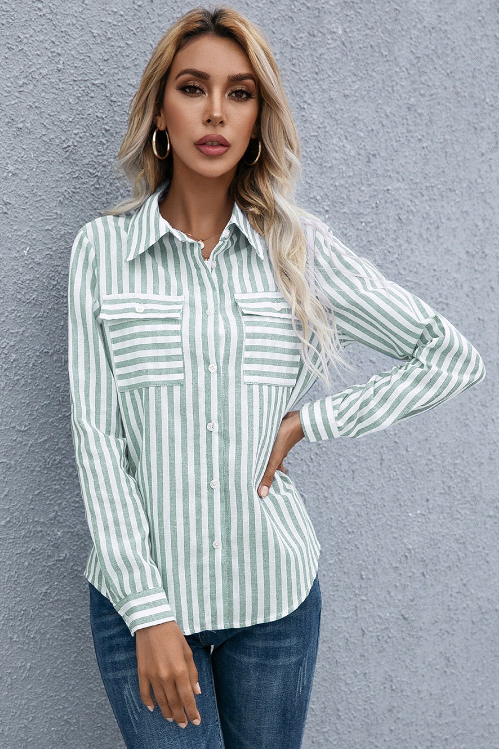 Striped Flap Pocket Button Down Shirt - Shah S. Sahota