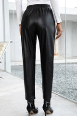 Seamed Elastic Waist PU Leather Pants - Shah S. Sahota