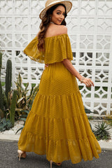 Swiss Dot Off-Shoulder Tiered Maxi Dress - Shah S. Sahota