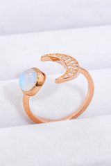 Natural Moonstone and Zircon Sun & Moon Open Ring - Shah S. Sahota