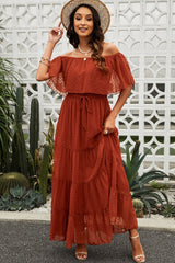 Swiss Dot Off-Shoulder Tiered Maxi Dress - Shah S. Sahota