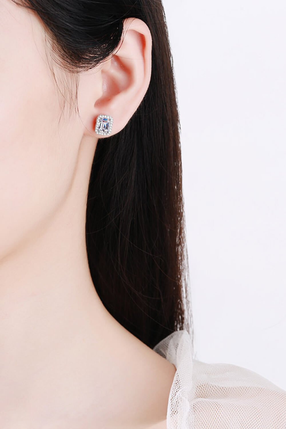 1 Carat Moissanite Rhodium-Plated Square Stud Earrings - Shah S. Sahota