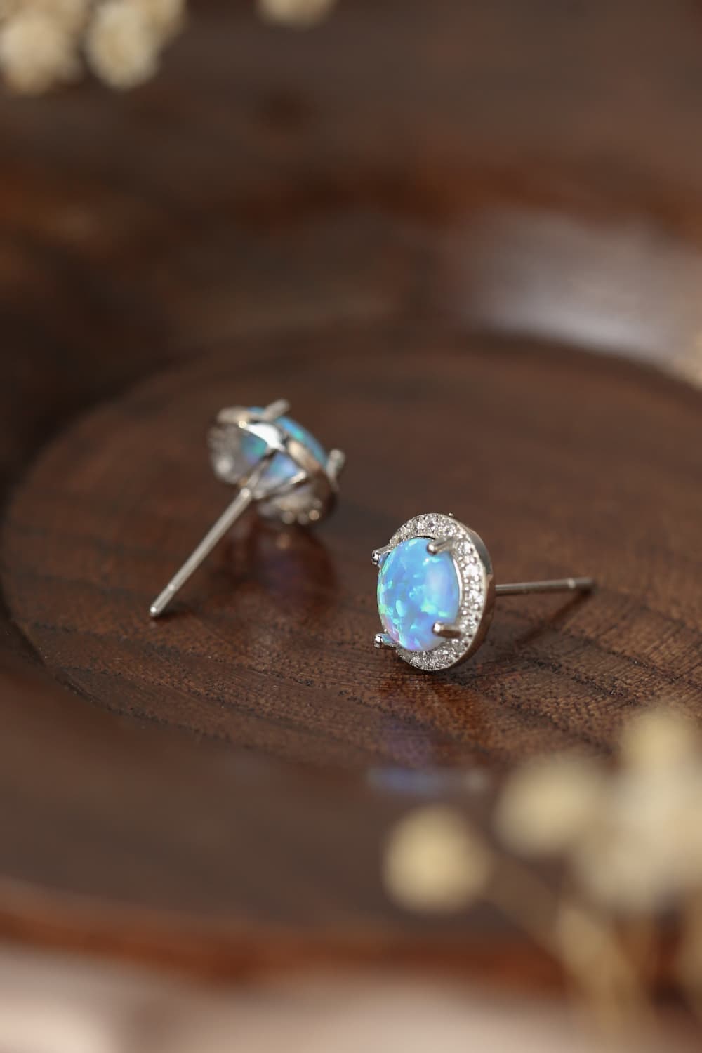925 Sterling Silver Platinum-Plated Opal Round Stud Earrings - Shah S. Sahota