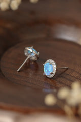 925 Sterling Silver Platinum-Plated Opal Round Stud Earrings - Shah S. Sahota