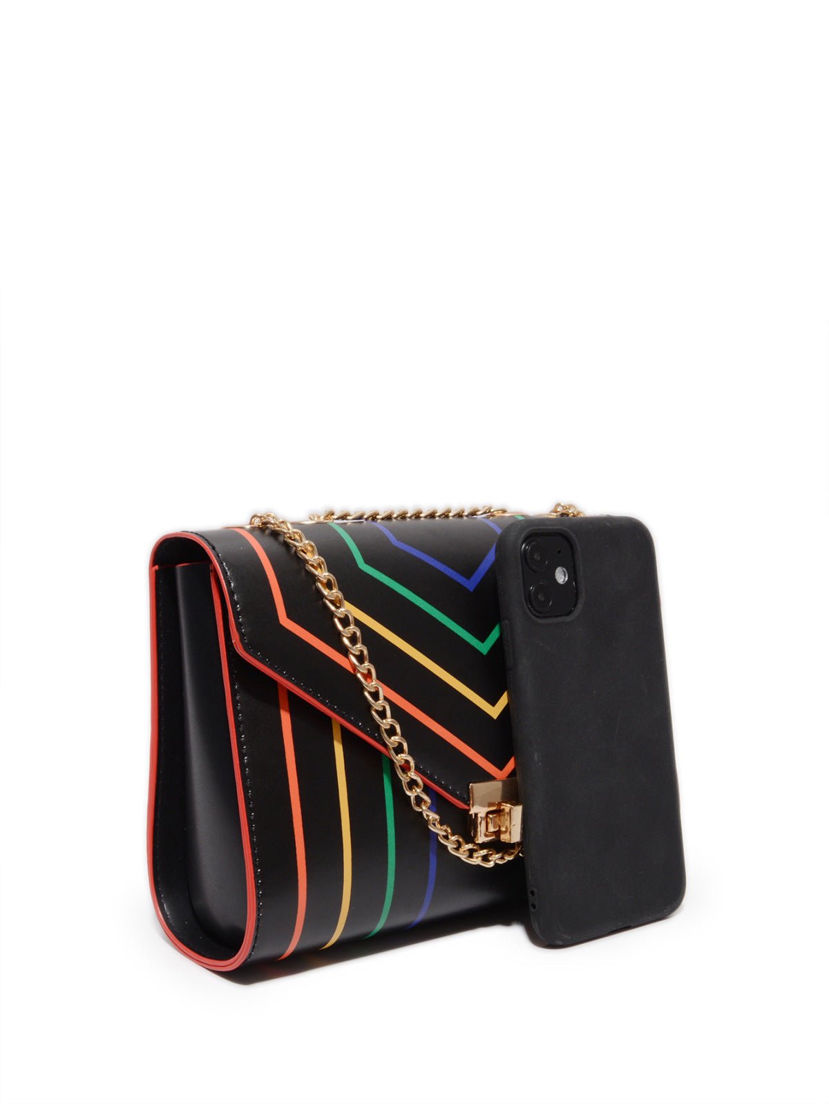 Retro Rainbow Striped Chain Crossbody Bag - Shah S. Sahota
