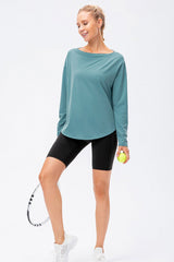 Exposed Seam Boat Neck Long Sleeve Yoga Tee - Shah S. Sahota