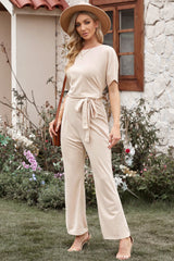 Full Size Tie Waist Straight Leg Jumpsuit - Shah S. Sahota