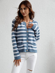 Striped Button Front Cardigan - Shah S. Sahota