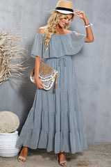 Swiss Dot Off-Shoulder Tiered Maxi Dress - Shah S. Sahota