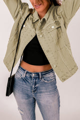 Frayed Trim Rivet Denim Jacket - Shah S. Sahota