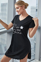 RISE AND SHINE Contrast Lace V-Neck T-Shirt Dress - Shah S. Sahota