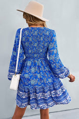 Bohemian V-Neck Balloon Sleeve Dress - Shah S. Sahota