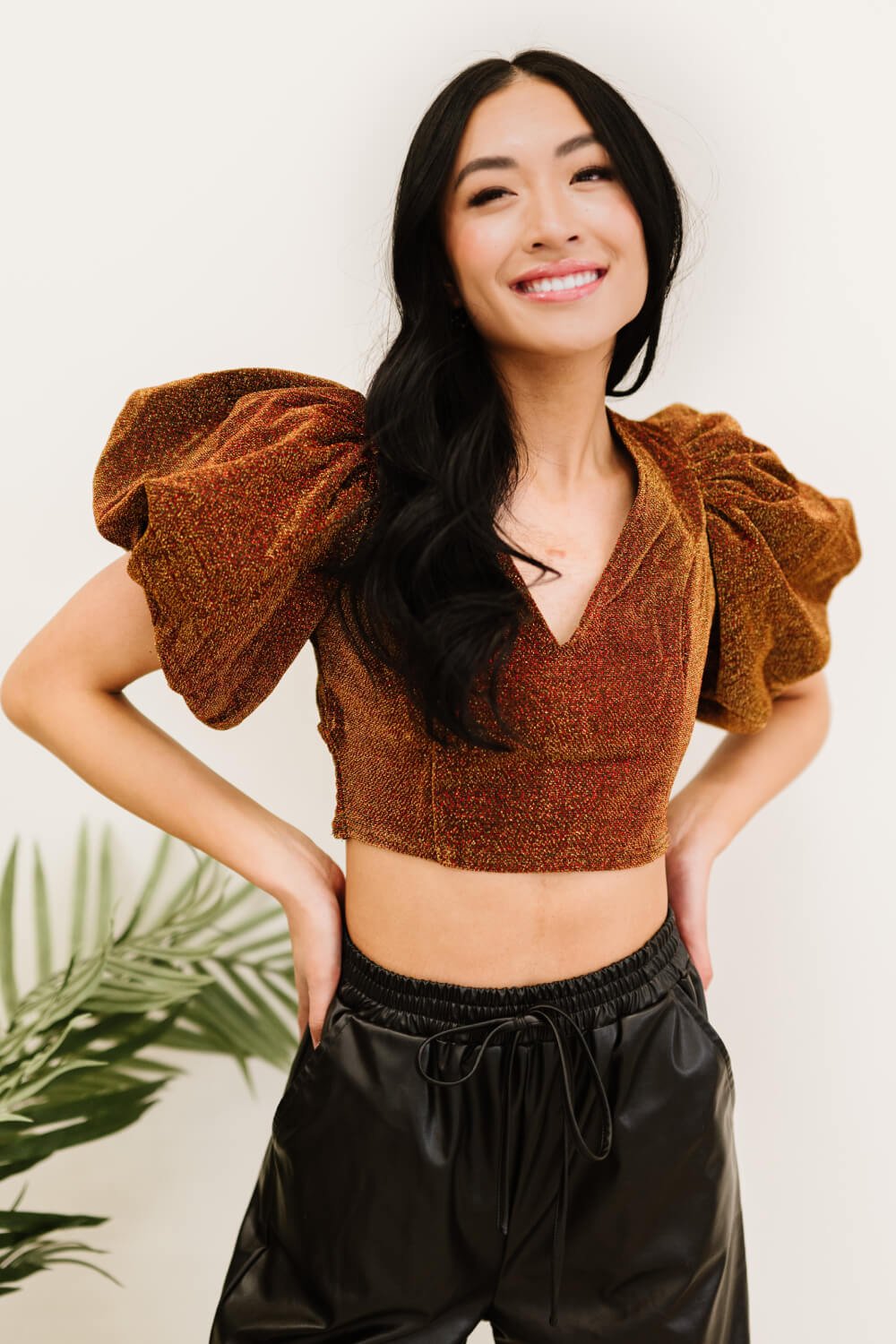 PRIVY Glitter Puff Sleeve Cropped Top - Shah S. Sahota