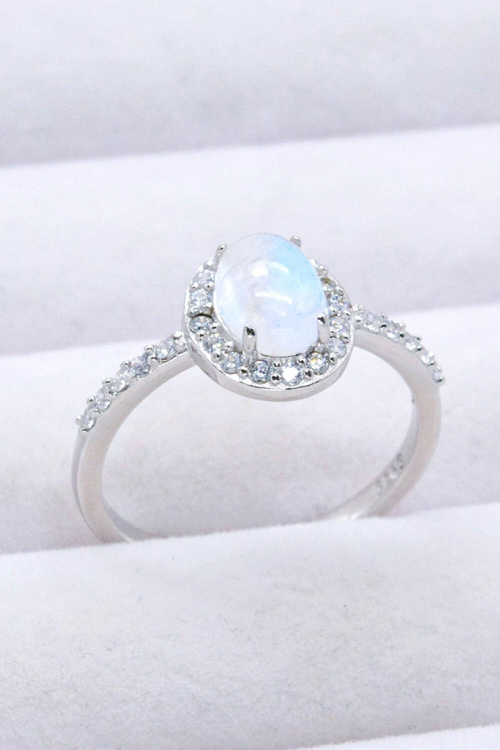 925 Sterling Silver Natural Moonstone Halo Ring - Shah S. Sahota