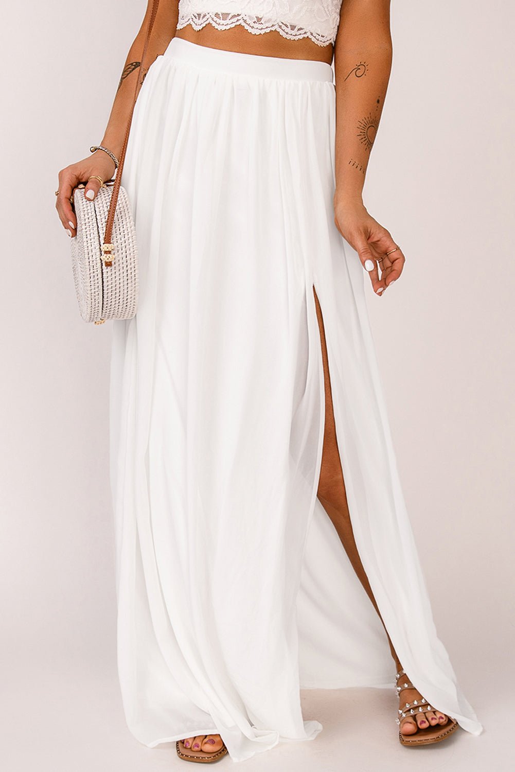 Elastic Waistband Split Maxi Skirt - Shah S. Sahota