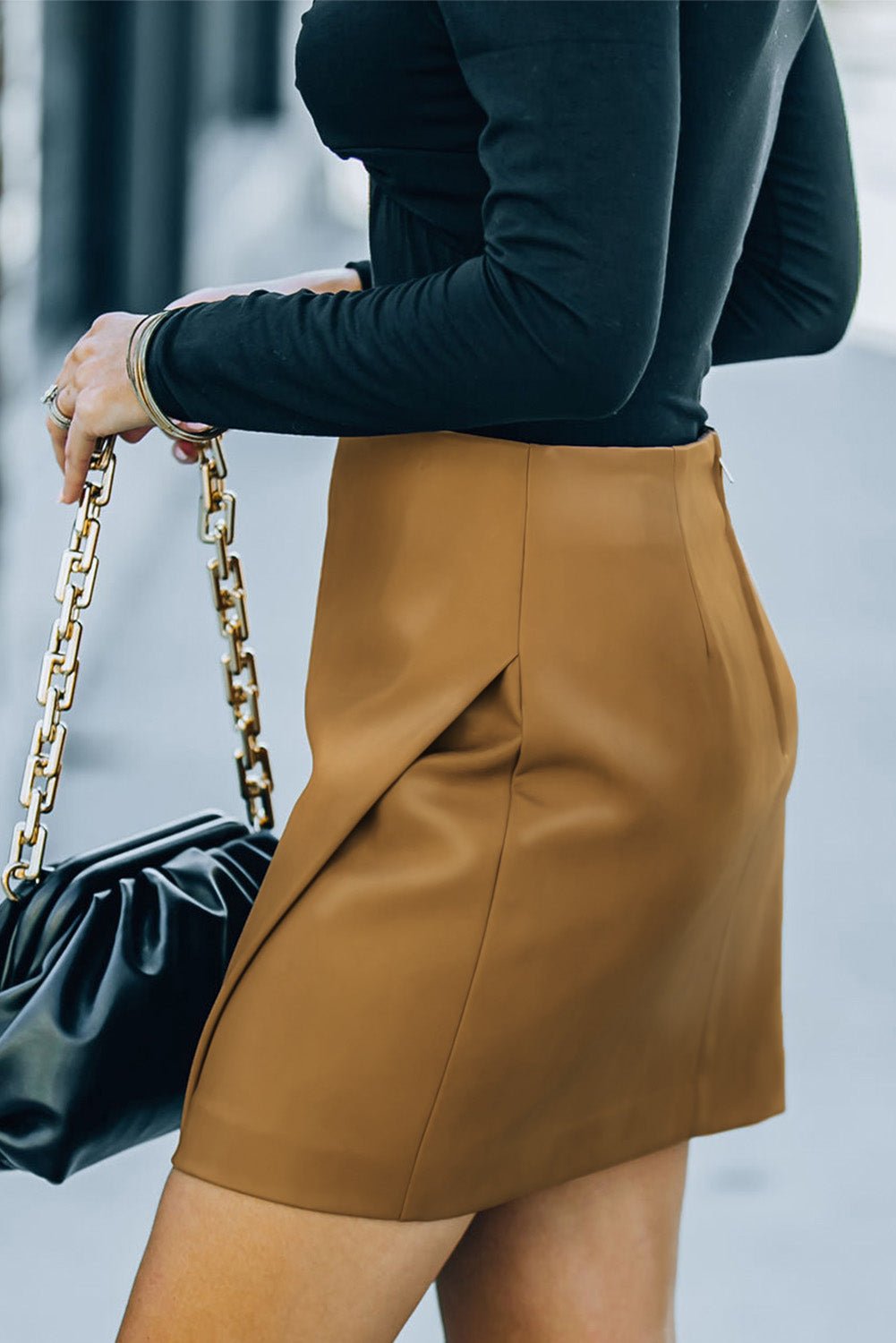 Asymmetrical PU Leather Mini Skirt - Shah S. Sahota