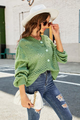 Openwork Pompom Puff Sleeve Cardigan - Shah S. Sahota