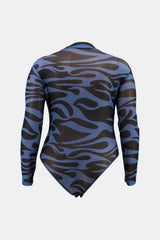 Full Size Abstract Print Mock Neck Bodysuit - Shah S. Sahota