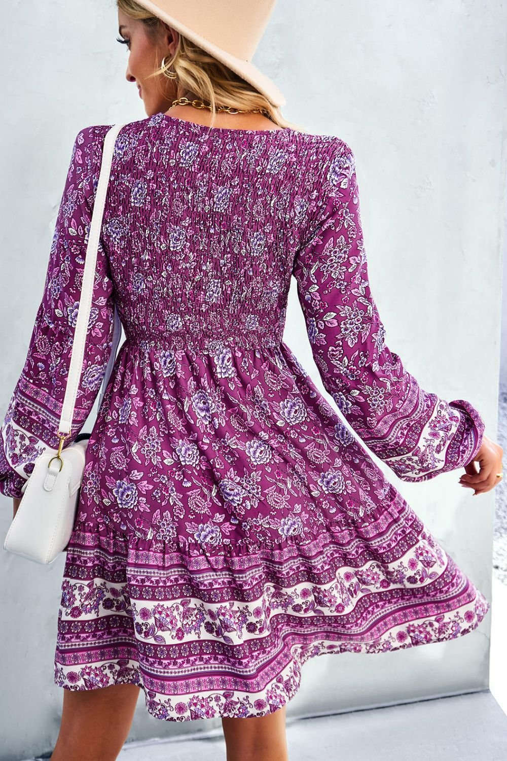 Bohemian V-Neck Balloon Sleeve Dress - Shah S. Sahota