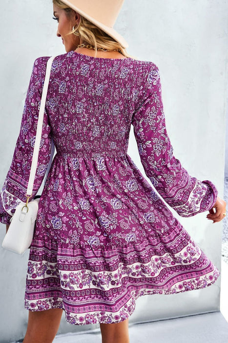 Bohemian V-Neck Balloon Sleeve Dress - Shah S. Sahota