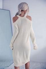 Cold Shoulder Rib-Knit Sweater Dress (Belt Not Included) - Shah S. Sahota