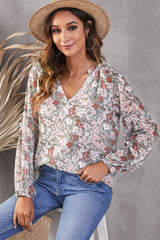 Floral V-Neck Curved Hem Blouse - Shah S. Sahota