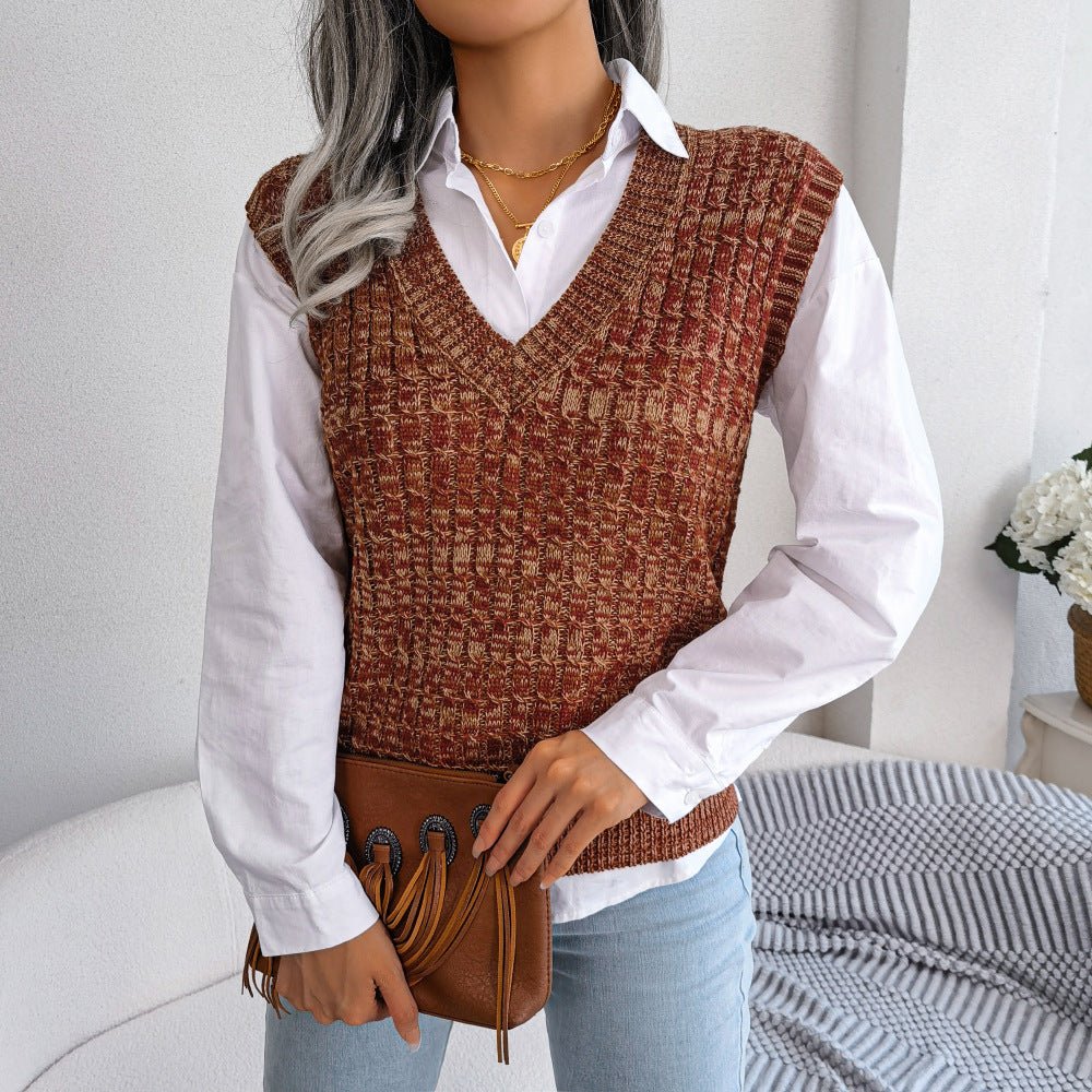 Heathered V-Neck Sweater Vest - Shah S. Sahota