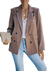 Brown Lapel Neckline Double Breasted Pocketed Blazer