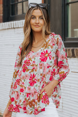 Floral V-Neck Tiered Babydoll Blouse - Shah S. Sahota