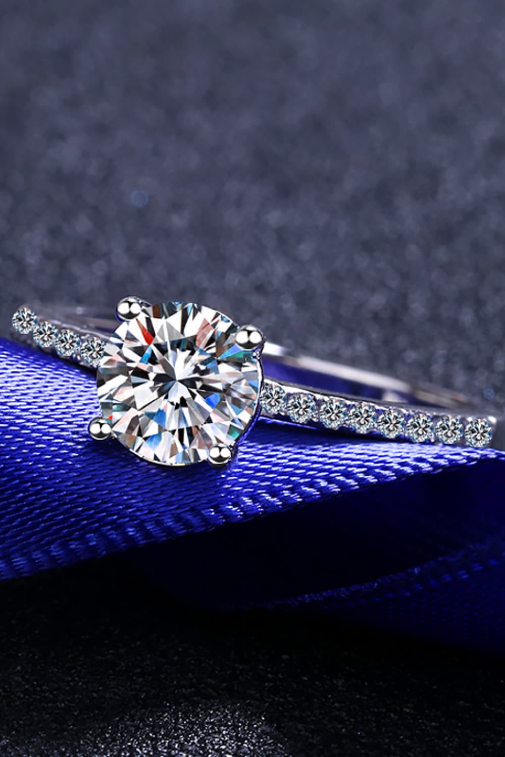 1 Carat Moissanite Rhodium-Plated Side Stone Ring - Shah S. Sahota