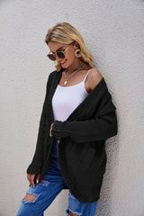 Cable-Knit Curved Hem Open Front Cardigan - Shah S. Sahota