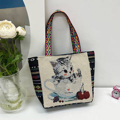 Literary Embroidered Tote Bag, Women's Ethnic Style Handbag, Reusable Shopping Shoulder Bag - Shah S. Sahota