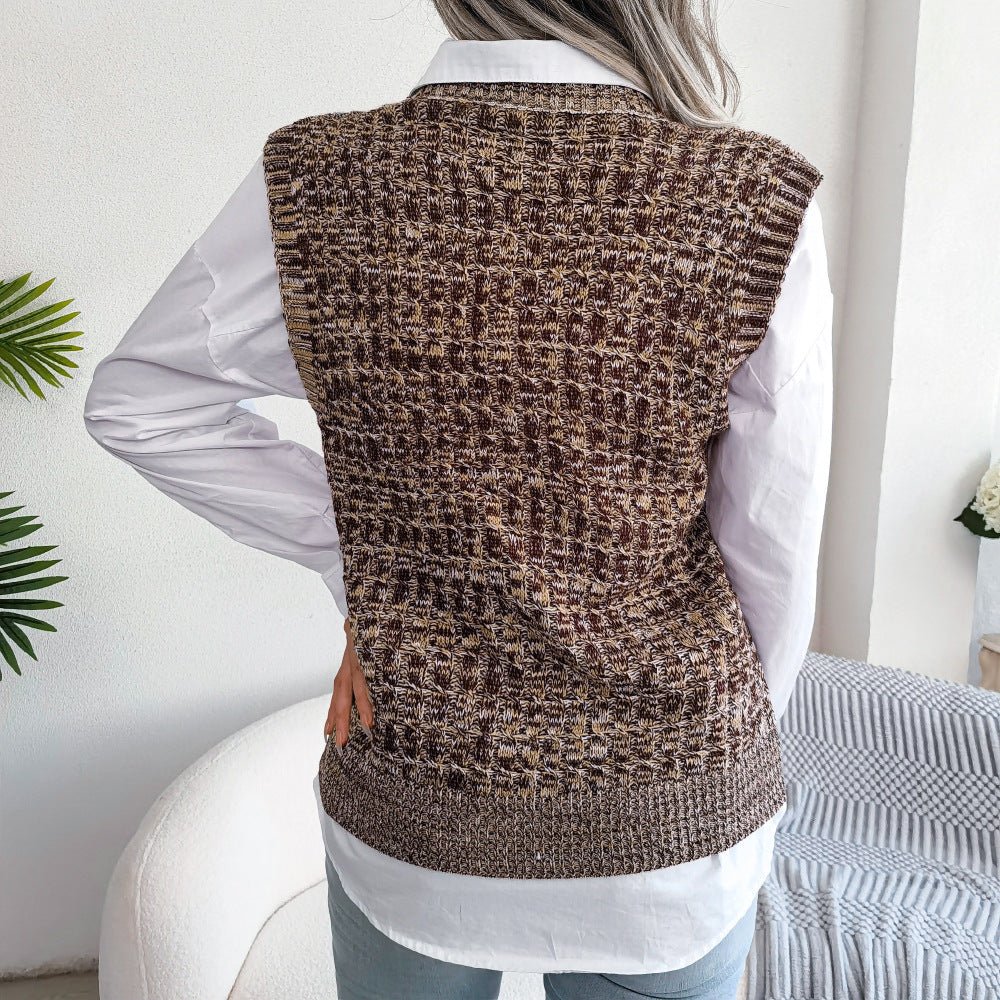 Heathered V-Neck Sweater Vest - Shah S. Sahota